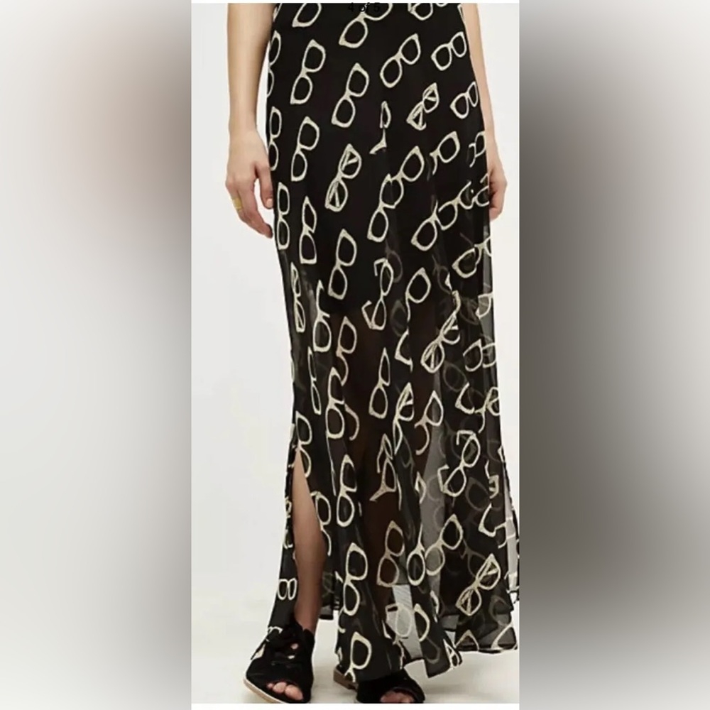 Anthropologie Black Maxi Skirt with Cream Sunglasses Print